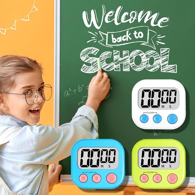 ZILLEEN 6 Pack Kitchen Timers for Cooking Digital Classroom Timers for Teachers Kids White Blue Green
