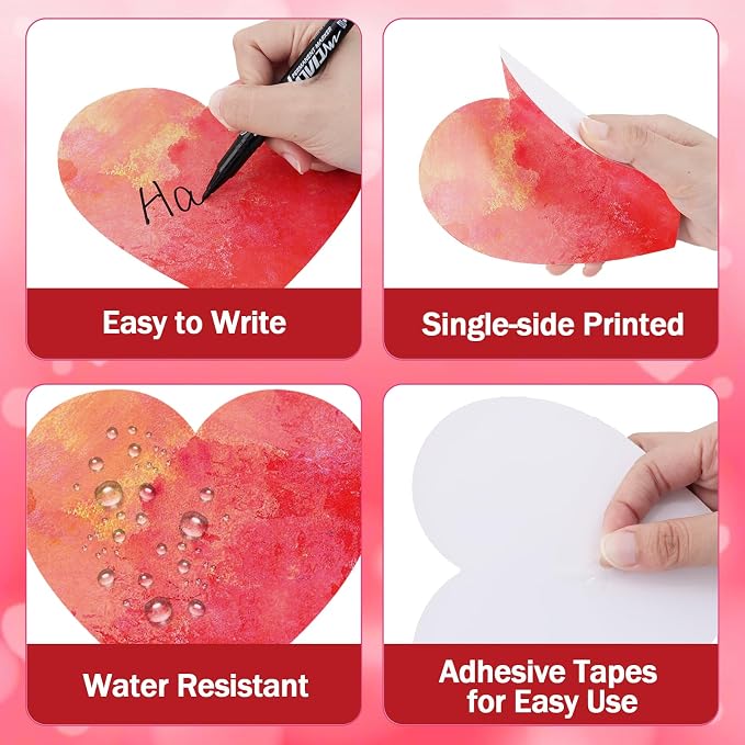 Vuzvuv 54Pcs 6In Watercolor Heart Paper Cutouts with 100Pcs Glue Points for Wall Bulletin Board Decorations, Heart Cut Out for Classroom, DIY Crafts & Party Banners