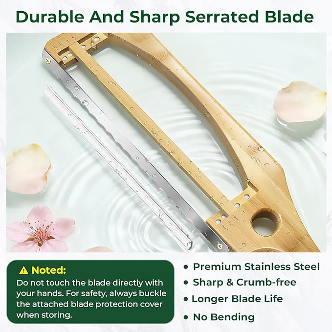Adjustable Bread Slicer for Homemade Bread, 16.5'' Sourdough Bread Knife with Magnetic Adjustment Mechanism 5 Thickness Guides, Stainless Steel Serrated Bread Cutter for Bagels, Baguettes (Natural)