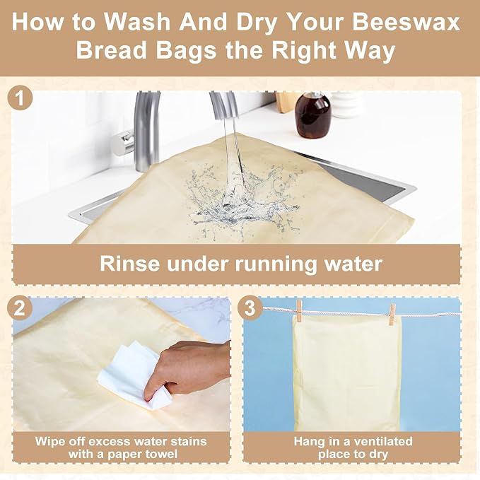 2 Pack Wide Zipper Beeswax Bread Bags for Homemade Bread 17"×13" | Beeswax Linen Cotton Sourdough Bag, Homesteading Essentials Sourdough Bags with Zip to Keep Fresh