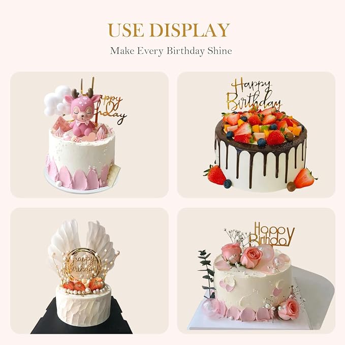 50 PCS Happy Birthday Cake Topper Acrylic Gold Cupcake Toppers, Glitter Party Birthday Cake Decorations for Women Men Girls, Elegant Dessert Picks for Anniversary Celebration, Gold 50 Pack
