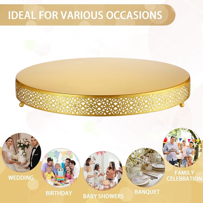 Wenqik Cake Stand 20 Inch Round Metal Cupcake Dessert Wedding Cake Stand Cookies Display Holder Fruit Serving Tray for Table Wedding Birthday Anniversary Party(Gold)