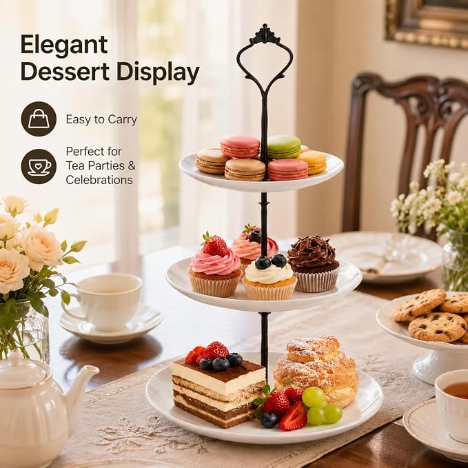 15 Pcs Tiered Tray Hardware Kit Crown Handle Zinc Alloy Black 3-Tier | Black finish for farmhouse and modern trays; complete rods washers screws for repeat cake stand builds