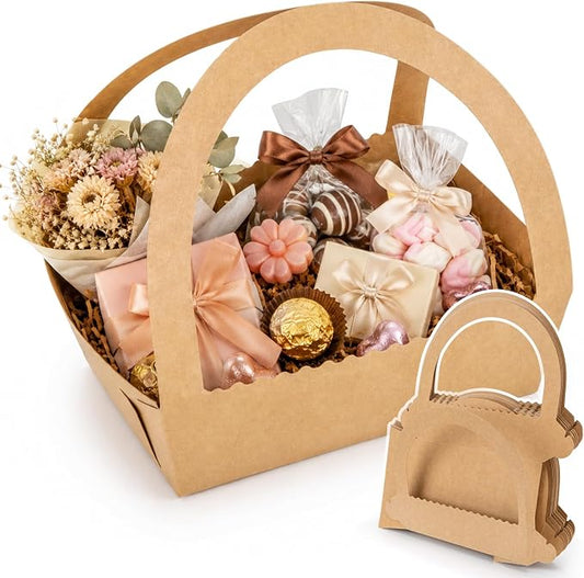 RAINFLOW 13 Kraft Gift Boxes with Handle - Brown Basket for Snacks | Brown Boxes With Handles For Cookies, Donuts, Pastries, DIY and Party Gifting, Christmas, Wedding, Birthday, Anniversary