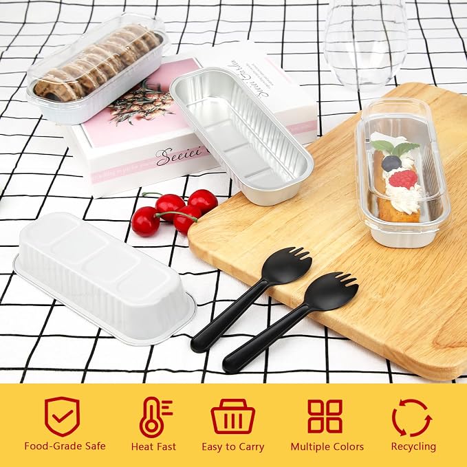Mini Loaf Baking Pans with Lids 50 Pack,LNYZQUS 6.8oz Rectangle Aluminum Foil Mini Cake Baking Pans Tins Containers,Disposable Ramekins Baking Cups Muffin Tins-White