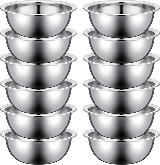 Pinkunn 12 Pcs Stainless Steel Mixing Bowls, Nesting Metal Salad Prep Bowls Bulk Reusable Baking Food Container Large Medium Small for Kitchen Hotel Restaurant Cooking, Silver (10.2 x 3.26 Inch)