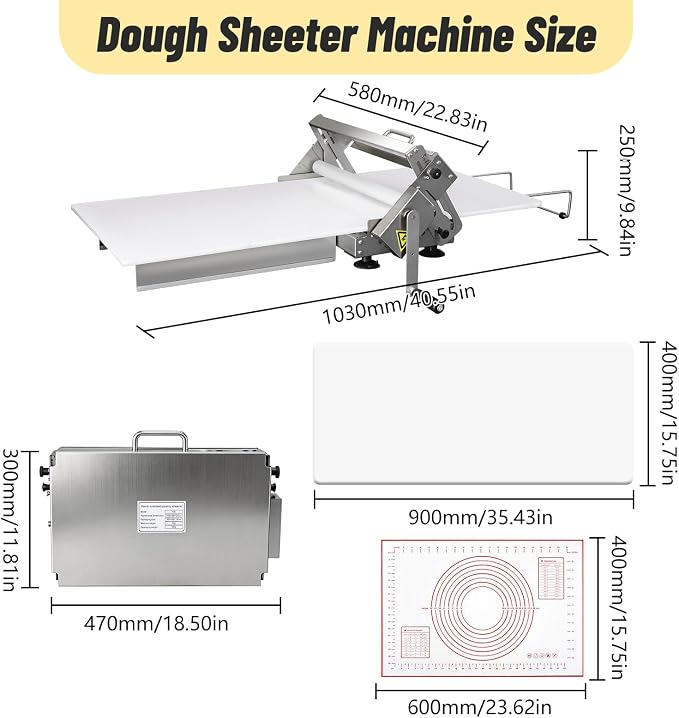 HNZXIB Foldable Dough Sheeter Machine, 15.75''×35.5''Manual Stainless Steel Portable Dough Roller with Silicone Pastry Mat, for Commercial Home Bakery, Puff Pastry, Pizza, Croissant