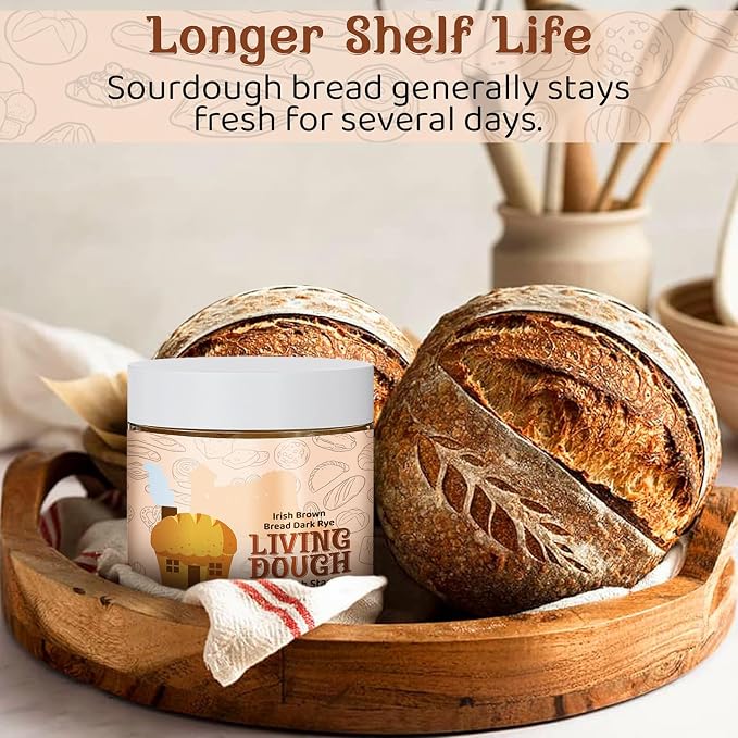Living Dough - Irish Brown Bread Dark Rye Sourdough Starter Culture - Active & Live Organic Sourdough Starter for Baking - For Artisan Bread, Pizza Dough, Waffles & More