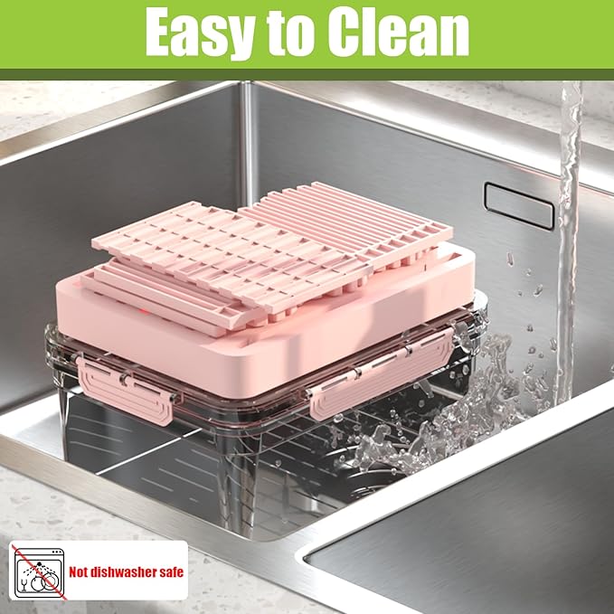 Sorgion 2-in-1 bread slicer and storage box with handle - plastic bread boxes for fresh keeping food storage containers with lids airtight for cake buns,Pink