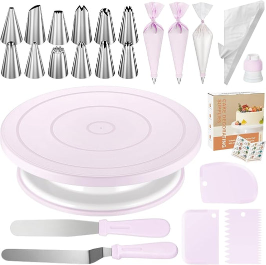 Kootek 71PCs Cake Decorating Kit, Baking Supplies Tools - Includes Cake Stand Turntable, 12 Icing Piping Tips Set, 2 Frosting Spatulas, 3 Scrapers, 50+2 Piping Bags, Coupler, Video Tutorial, Booklet