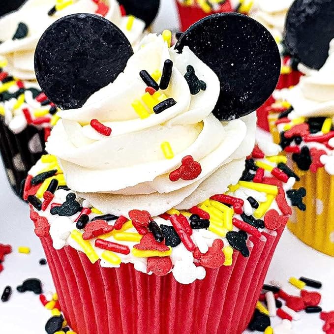 Mickey Sprinkles for Baking and Cake Decorating - Mouse Cake Decoration Edible and Fancy Cake Sprinkles and Toppings - Red Black White Yellow Jimmies, Nonpareils, Pearls with Star and Mouse Sprinkles