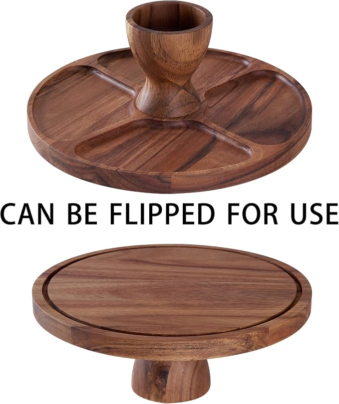 LiTY Cake Stand with Lid, Multi-Functional 12in Round Cake Holder, Acacia Wood 2-in-1 Dessert Table Display Set, Charcuterie Board for Cheese ,Fruit Platter, Large Acrylic Cake Dome Cover