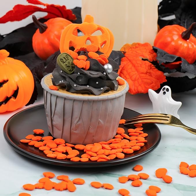 Halloween Sprinkles Edible for Cake Decorating, 8Oz Sprinkles with Black Orange Purple Nonpareils and Jimmies, Eyeball, Black Sugar and Orange Pumpkin for Cupcakes Cookie Ice Cream Baking Topping