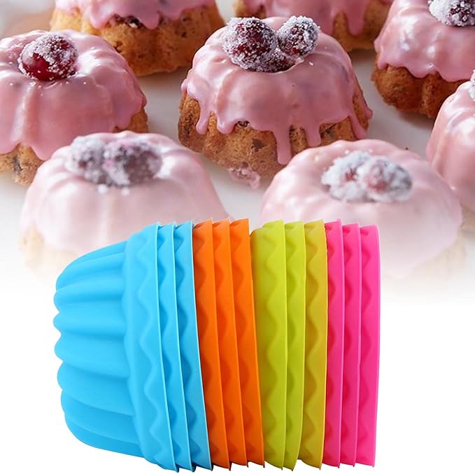 12Pcs Small Pumpkin Cake Cups, Silicone Doughnut Pans for Baking Mini Pan Molds Nonstick Donut Muffins Cupcake Fluted Tube