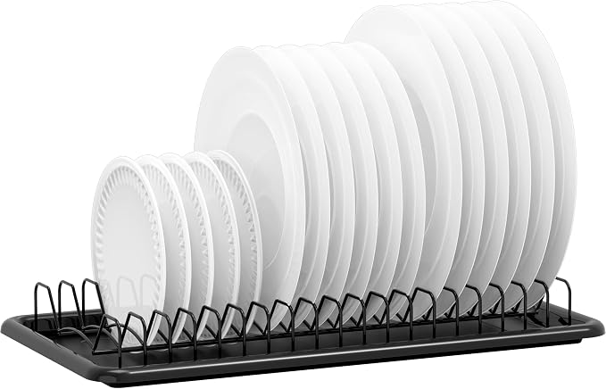 Simple Houseware Plate Drying Rack with Drainboard, Black