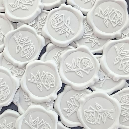50 Pcs Adhesive White Rose Wax Seal Stickers, Roses Seal for Envelope, Easy to Use and Good Adhesion White Envelope Stickers, Wedding Invitation Accessories