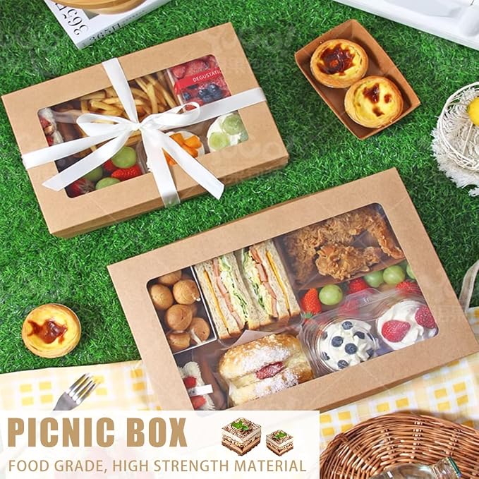 10 Pack Bakery Boxes with Window, 13.78x9.84x3.15 Inch Cookie Boxes, Large Cardboard Pastry Boxes, Take out Containers for Baking Pies, Cakes, Muffins and Pastries (M)
