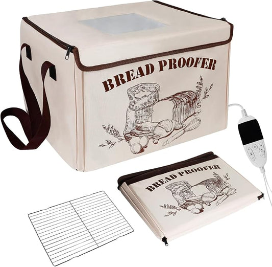 Folding Bread Proofing Box with 68-104℉ Temp Control & 12H Timer, Dough Proofer with Metal Rack, Proofing Box for Sourdough, Bread Baking, Pizza, Yogurt, Kombucha, Space-Saving & 5-Layer Fabric