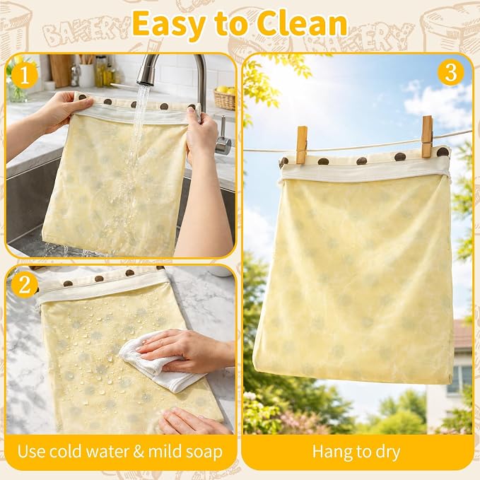 2 Pack Beeswax Bread Bags for Homemade Sourdough,XL Natural Cotton Reusable Beeswax Bread Storage Bag with Zipper,Keep Fresh longer and Freezer-Friendly (17x13") (Brown polka dots)