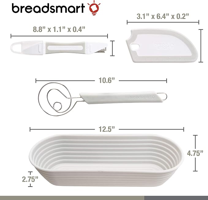 Breadsmart Artisan Bread Making Kit - 5PC Sourdough Bread Baking Supplies Set - Lame, Scraper, Whisk, Banneton Bread Proofing Basket & Cotton Liner