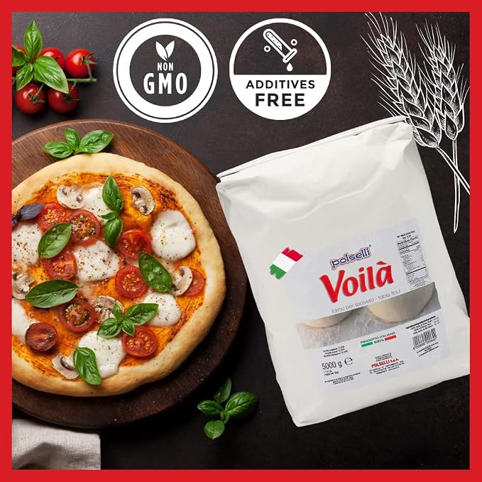 POLSELLI Voila, Spolvero "00" Table & Dusting Flour, Soft Wheat Flour, 5 kg | All-Natural Soft Wheat Table Flour For Pizza Dusting, Baking And Pasta, Unbleached, And Non-GMO, Product Of Italy