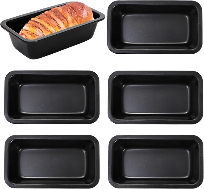 Lawei 6 Piece Non-Stick Mini Loaf Pan - 3.5 x 6 Inch Carbon Steel Bread and Toast Mold, Little Bakeware Pans for Banana Bread, Breads, Small Cakes and Individual Meatloafs