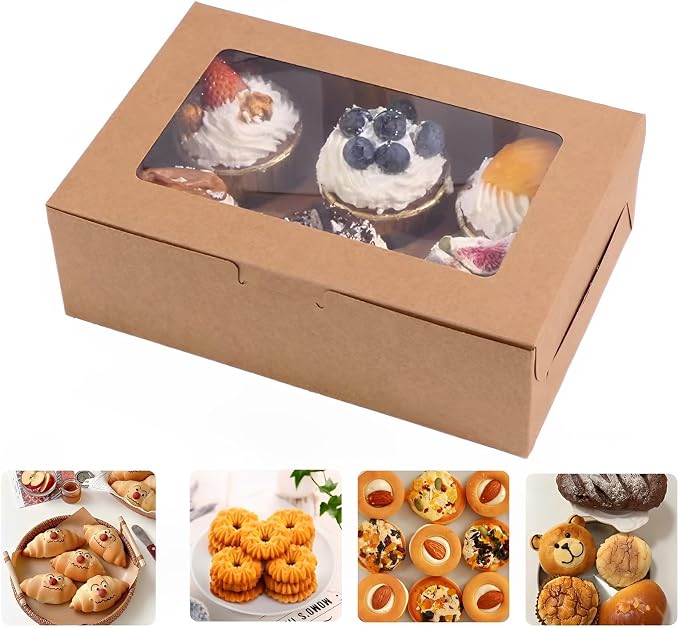 8x6x2.5 Inches 20pcs Brown Bakery Boxes with Window, Cookie Boxes for Packaging, Treat Boxes for Cupcakes, Valentine's Day, Mother's Day, Christmas, ana Holiday Gatherings.