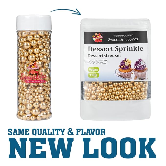 Twisweet Gold Pearl Sprinkles for Cake Decorating, Edible Sugar Pearls for Baking, Mix Size, Cake Topper Cupcake Cookie Ice Cream Dessert Decorations, Valentines Birthday Christmas Supplies (130g/4.58oz)