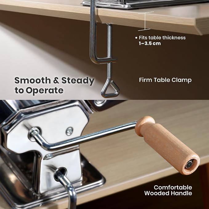 3-in-1 Pasta Maker, 9 Thickness Settings, Dough Rollers & 2 Size Cutters | Stainless Steel Construction, Sturdy & Durable, Easy to Clean, Rust-Resistant & Lightweight, Great Gift Choice