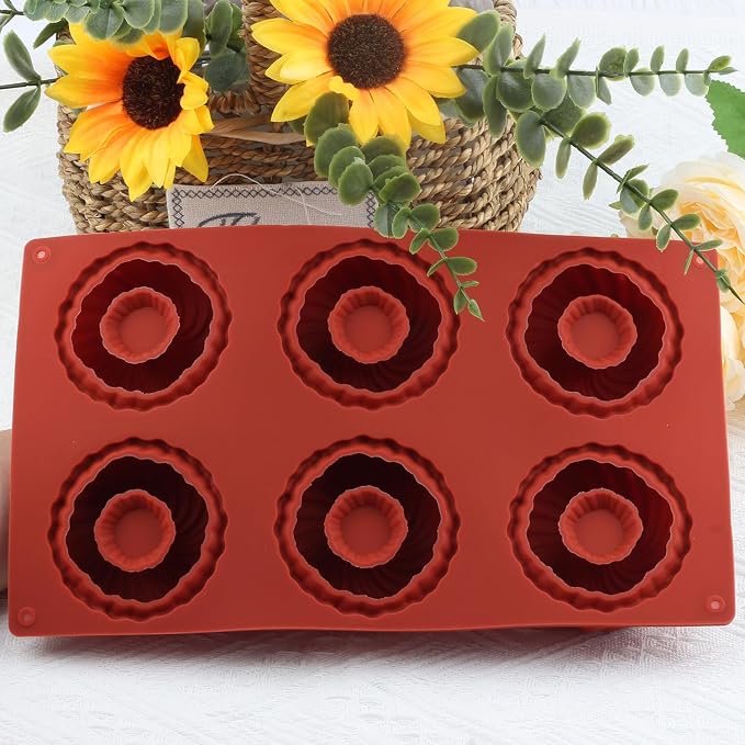 6 Cavity Swirl Donut Silicone Molds Ribbed Bundt Cake Mold For Baking Doughnut Muffin Cupcake Chocolate