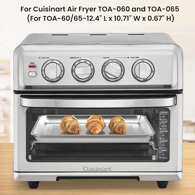 Air Fryer Tray Replacement for Cuisinart TOA-060 TOA-065 Toaster Oven Parts | 12.4"x11" Stainless Steel Non‑Stick Half Baking Sheet Pan Convection Oven, Bakeware Accessories for Oven Cooking and Broiling