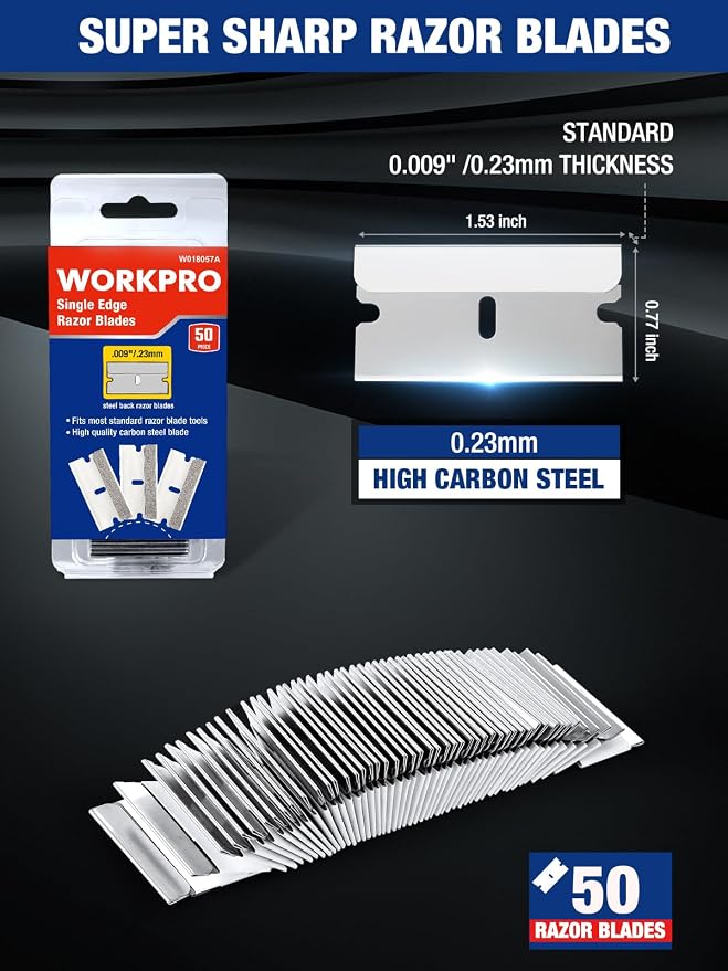 WORKPRO 2-Pack Retractable Razor Blade Scraper with 62 Blades, Built-in Storage Cleaning Scraper Tool for Paint Stickers Adhesive Glass Ceramic Wood