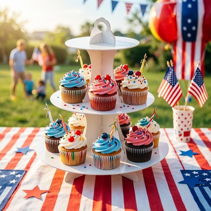 YLDW Cupcake Stand, 3-Tier Cupcake Stand Display, Cardboard Cup Cake Tower Stand, Disposable Dessert Stand for Birthday Tea Party Baby Shower Treat Decorations, White