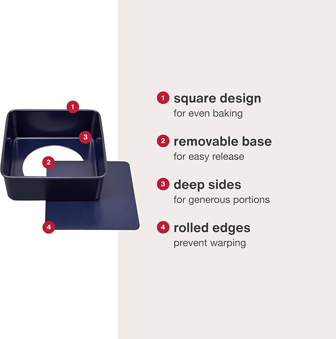 Zyliss E980201 Non-Stick Loose Base Square Cake Tin | 20cm/8in | Carbon Steel | Dark Blue | Baking Tin/Bakeware | Dishwasher Safe | 5 Year Guarantee