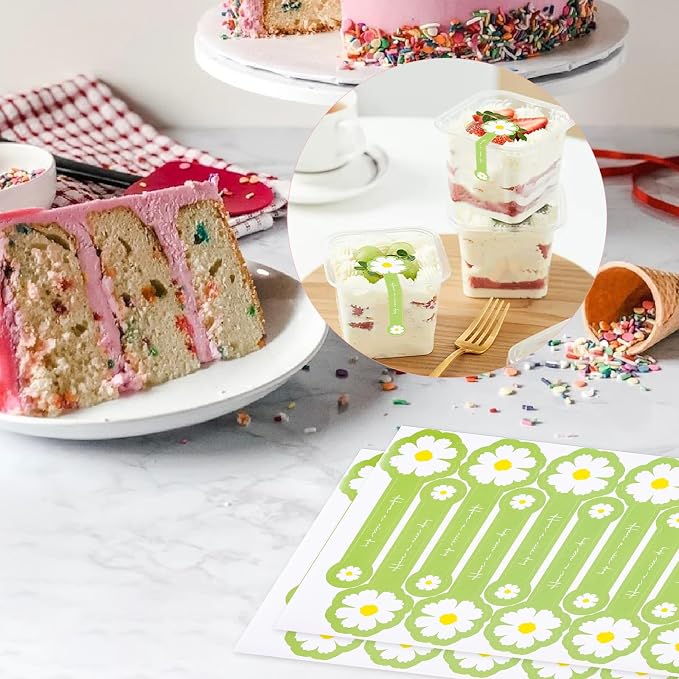 300pcs Handmade Lollipop Baking Stickers for Cake Box/Tins/Jars/Coffee Cups/Bottles, Long Label Daisy Flower Sealing Bakery Stickers for Gift Wrapping Self-Adhesive Tamper Evident Seal Labels