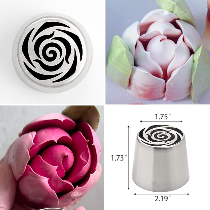 3pack Russian Piping Flower Nozzles Extra Large, Stainless Steel Rose Floral Piping Nozzles for Cake Decorating Icing, Cream Flower Bouquet DIY Cookies, Desserts Baking Tools (XXL,A）