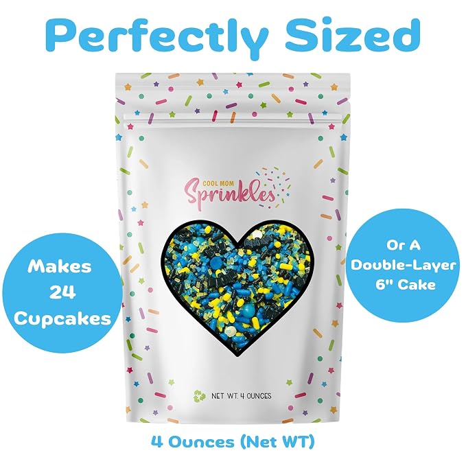 COOL MOM SPRINKLES Blue And Yellow Sprinkles (4 oz.) – Bat Hero Birthday Sprinkles for Decorating Cakes, Cupcakes, Cookies & Desserts – Mixed in the USA/Gluten-Free