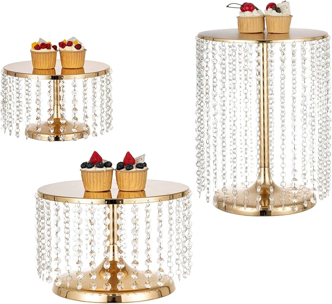 Gold Metal Cake Stand for Set of 3, 12in Round Wedding Cupcake Holder for Table, Dessert Cupcake Pedestal Display Plate for Party Wedding Anniversary Baby Shower