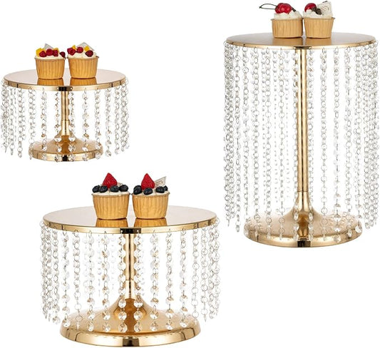Gold Metal Cake Stand for Set of 3, 12in Round Wedding Cupcake Holder for Table, Dessert Cupcake Pedestal Display Plate for Party Wedding Anniversary Baby Shower