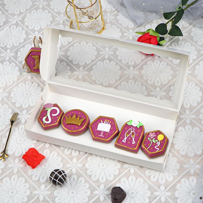 15pcs 12x5x1.5 Inch White Cookies Boxes with Window Bakery Boxes Macaron Boxes Cakesickle Boxes Chocolate Truffle Boxes Donut Treat Boxes for Christmas Valentine's Easter Mother's Day