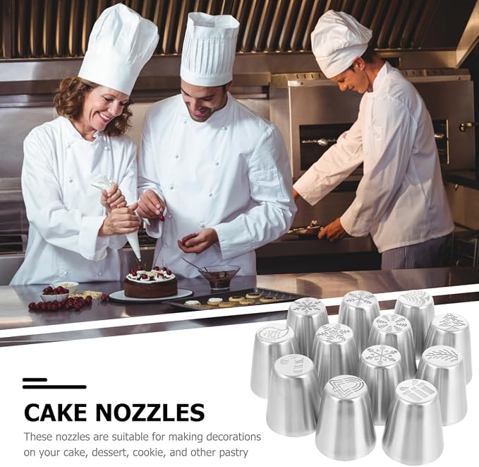 Yardwe 12Pcs Christmas Russian Piping Tips Set, Flower Frosting Nozzles Icing Tips for Cake Cookie Cupcake