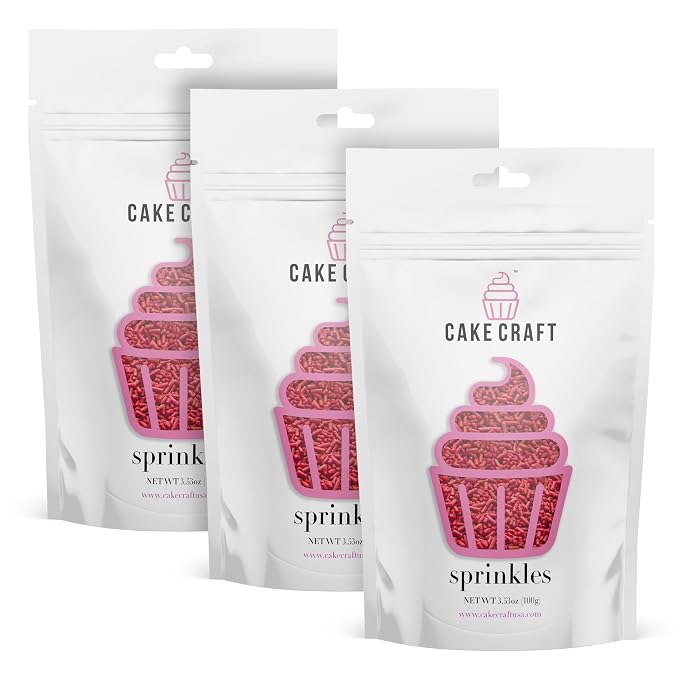 Cake Craft Sprinkles – 3-Pack (100g Each) | Decorating Cakes, Cupcakes, Cookies & More | Red – Jimmies