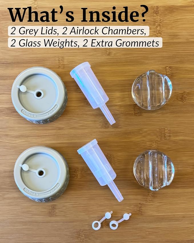 Elementi Fermentation Weights Kit - Set of 2 Glass Fermenting Weights and Mason Jar Fermentation Lids for Wide Mouth Mason Jars - Sauerkraut and Pickling Kit