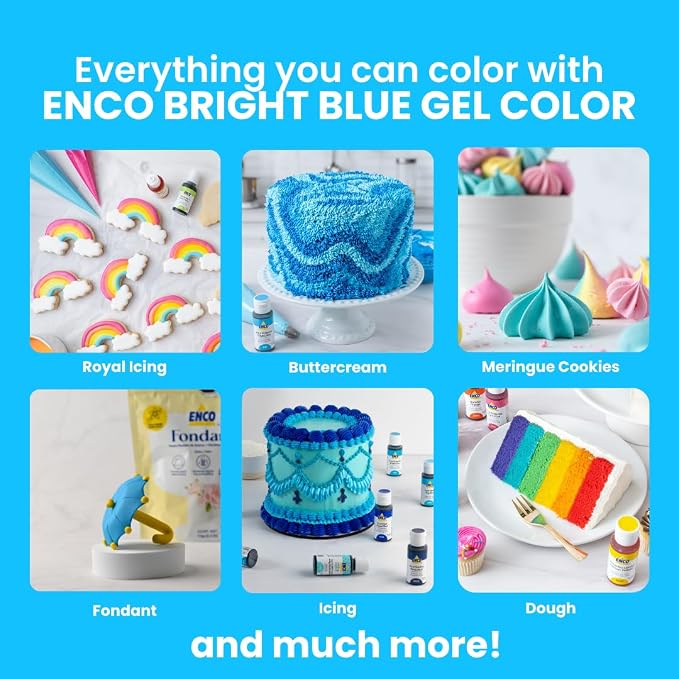 ENCO Food Coloring Gel Bright Blue 8.8 oz (250g) Concentrated, Vegan