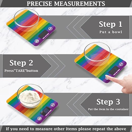 Food Scale Kitchen Scale for Baking Cooking Digital Food Weighing Measuring Scale Small Waterproof Electric Food Scale Rainbow Color Stripes