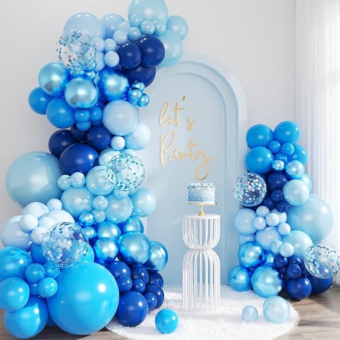 Blue Balloon Arch Kit, 143Pcs Metallic Navy Light Blue Balloons for Birthday Wedding Baby Shower Gender Reveal Decorations, Blue
