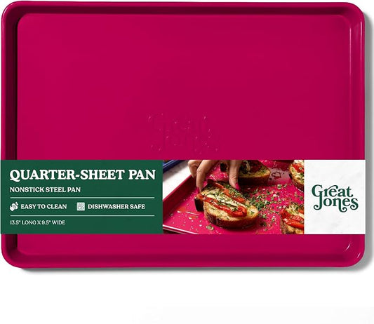 Great Jones Little Sheet (Raspberry) | Jelly Roll Pan, Quarter Sheet Pan | Aluminized Steel,13.5" x 9.5" | For Baking, Roasting, & Broiling | Premium Bakeware with Even Heat Distribution