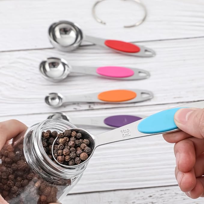 Magnetic Measuring Cups and Spoons Set, Including 7 Stainless Steel Nesting Measuring Cups and 5 Magnetic Measuring Spoons for Cooking & Baking (Colorful)