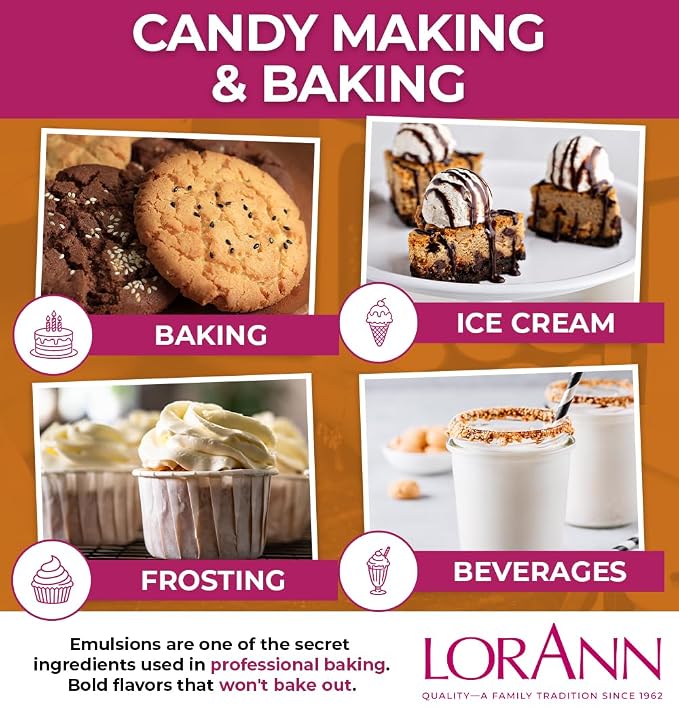LorAnn Oils Cookie Butter Bakery Emulsion: True Essence, Ideal for Boosting Fruit Tones in Cakes, Cookies & Desserts, Gluten-Free, Keto-Friendly, Extract Substitute Essential for Your Kitchen, 16 Oz