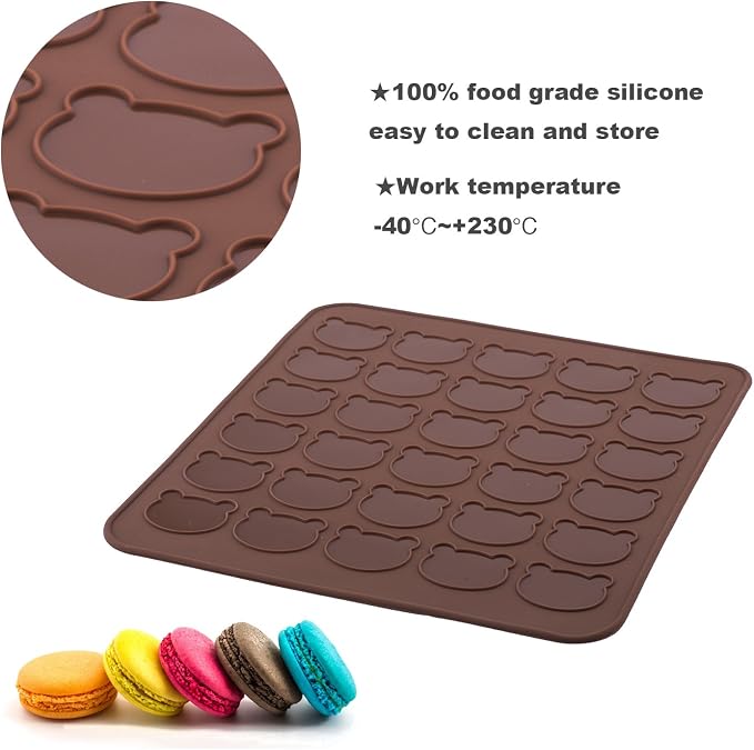 beicemania® Silicone Classic Bear Macaron Baking Mat for 15 Macarons Macaroons Biscuits Cookies